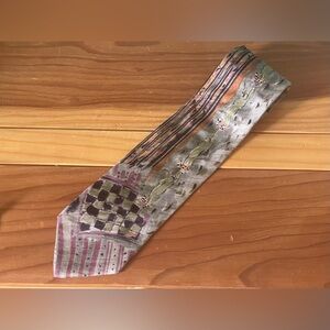 Lenzo Paris 100% silk Grey tie Unique Style Made in France 58” Vintage